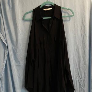 Elegant Black Peek-a-Boo shoulder Button Down Shirt